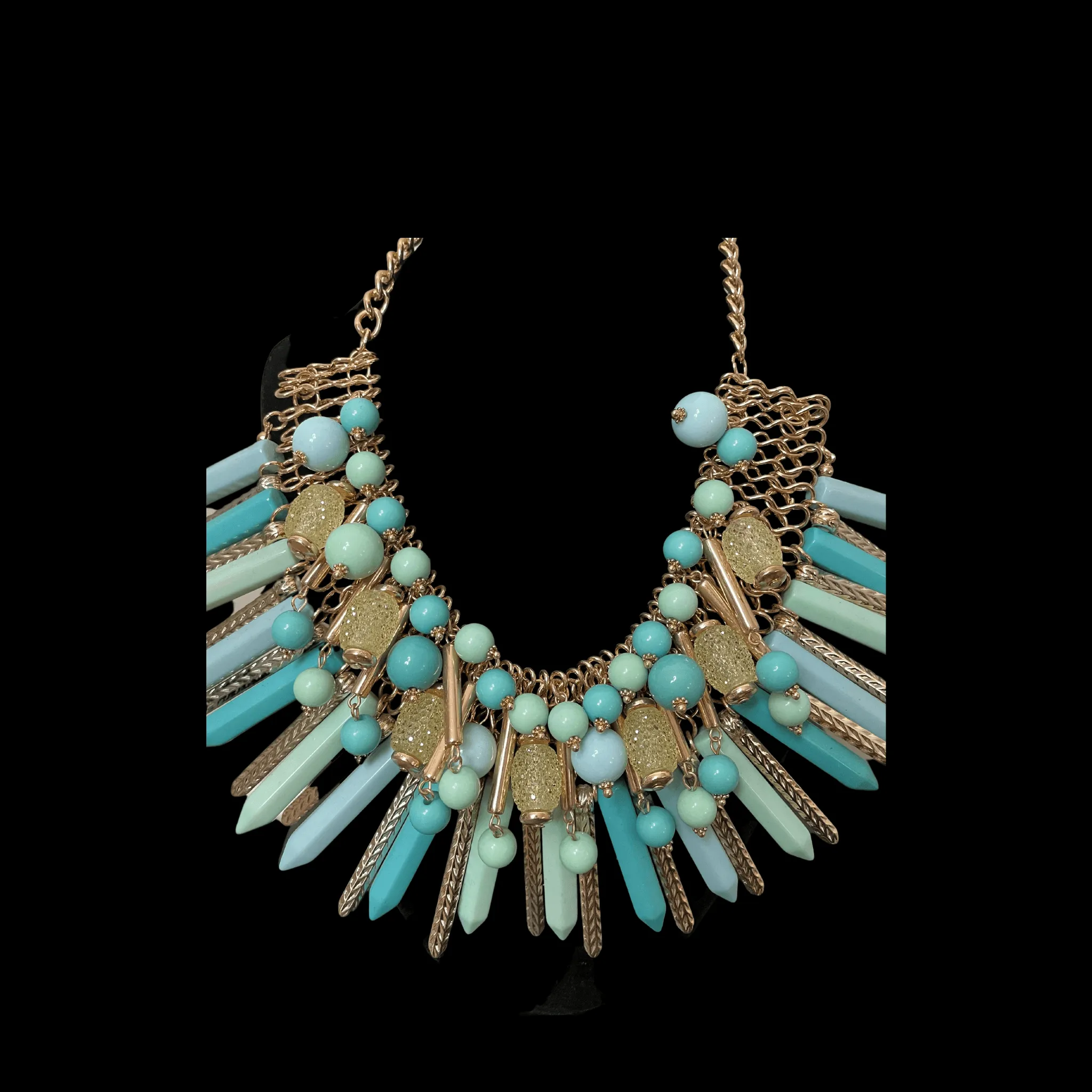 Blue Green Tribal Statement Necklace and Earring Set