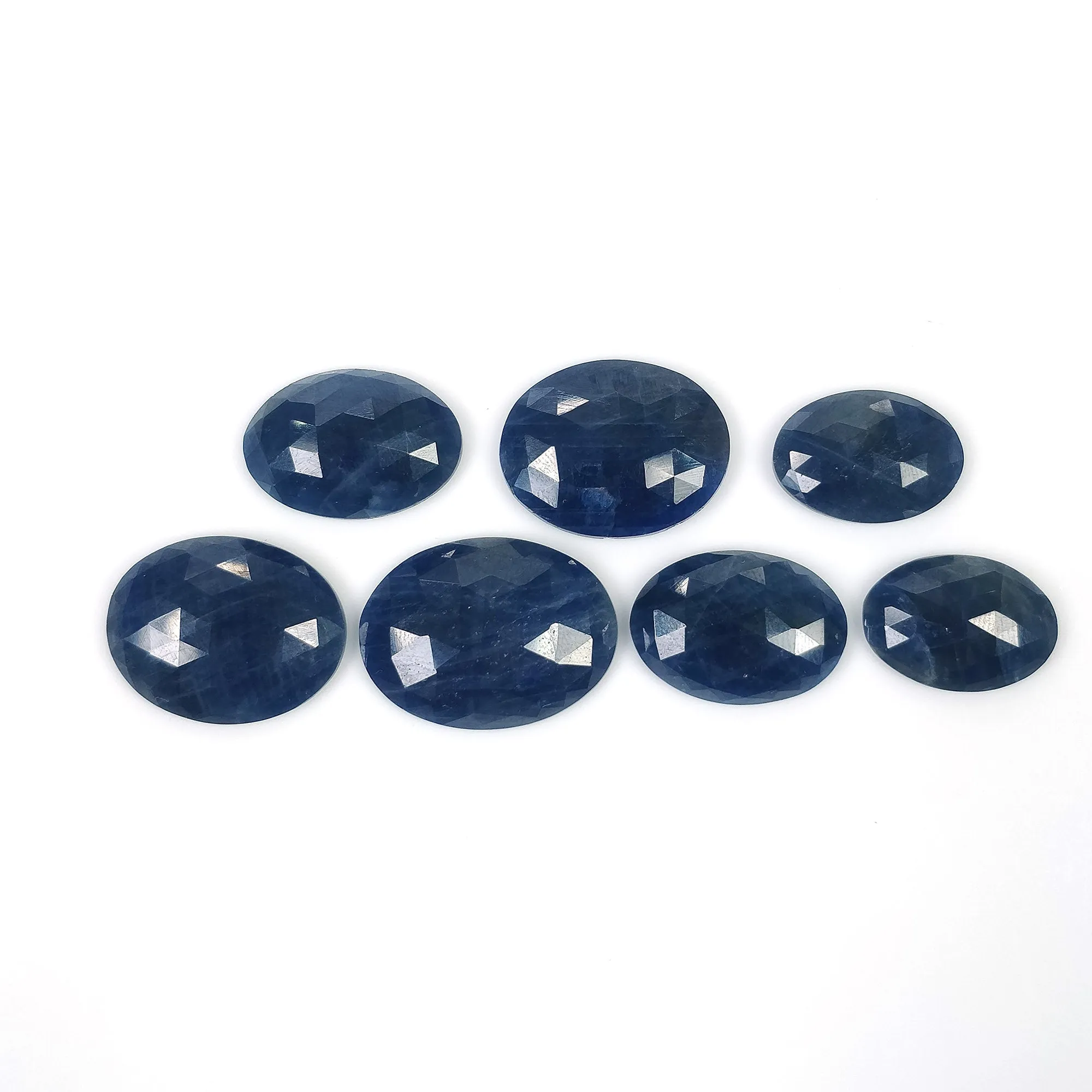 BLUE SAPPHIRE Gemstone Rose Cut : 102.35cts Natural Untreated Unheated Sapphire Oval Shape 17*12mm - 23*17mm 7pcs