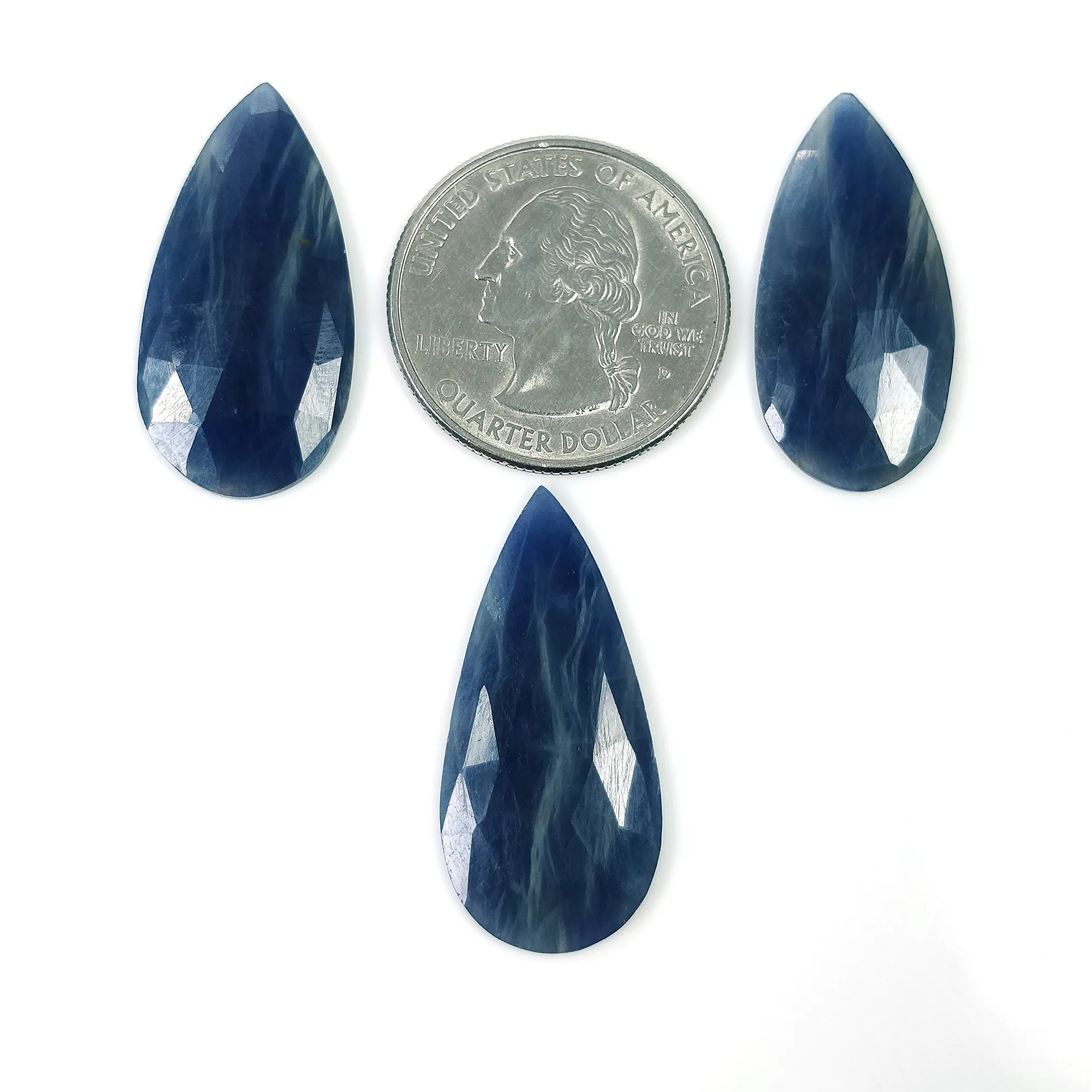 BLUE SAPPHIRE Gemstone Rose Cut : 38.00cts Natural Untreated Unheated Sapphire Pear Shape 19*14mm - 31*15mm 3pcs (With Video)