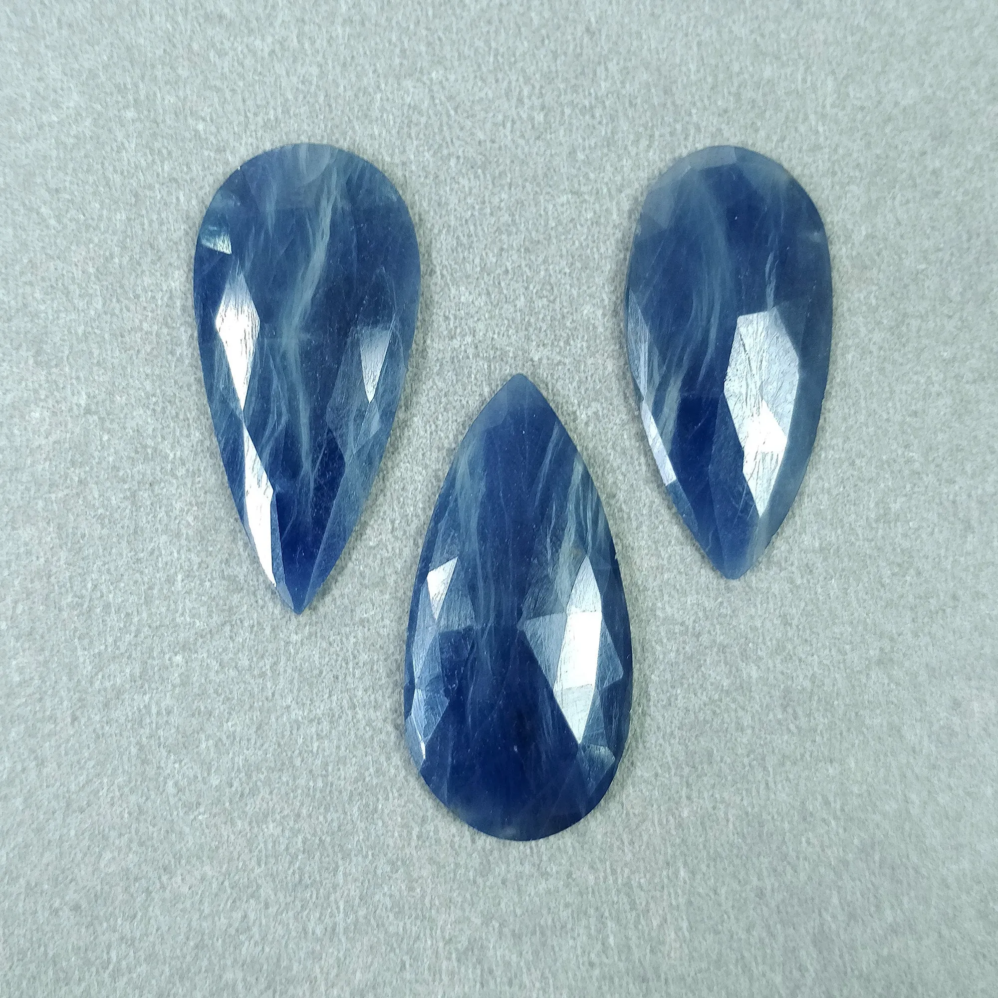 BLUE SAPPHIRE Gemstone Rose Cut : 38.00cts Natural Untreated Unheated Sapphire Pear Shape 19*14mm - 31*15mm 3pcs (With Video)