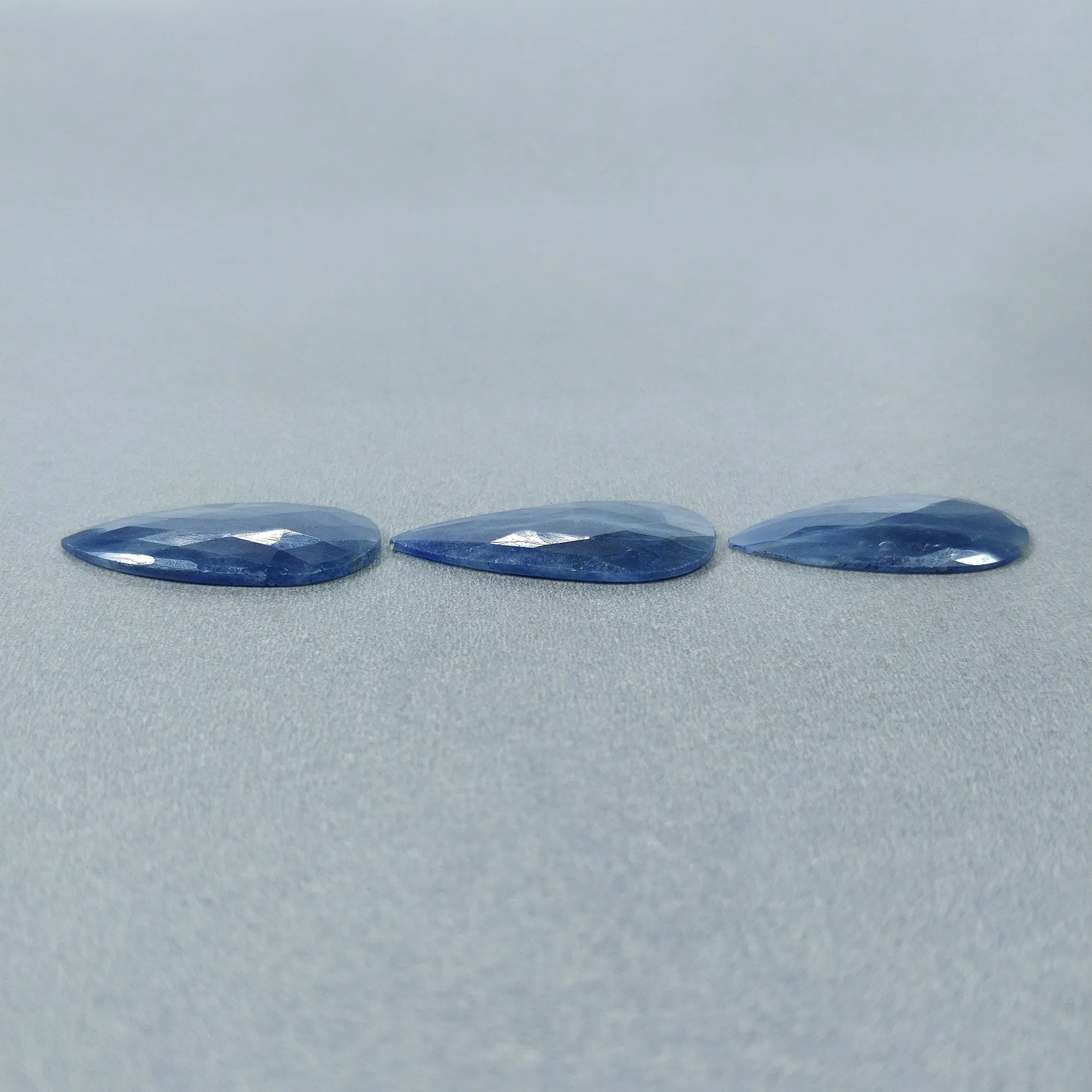 BLUE SAPPHIRE Gemstone Rose Cut : 38.00cts Natural Untreated Unheated Sapphire Pear Shape 19*14mm - 31*15mm 3pcs (With Video)