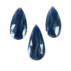 BLUE SAPPHIRE Gemstone Rose Cut : 38.00cts Natural Untreated Unheated Sapphire Pear Shape 19*14mm - 31*15mm 3pcs (With Video)