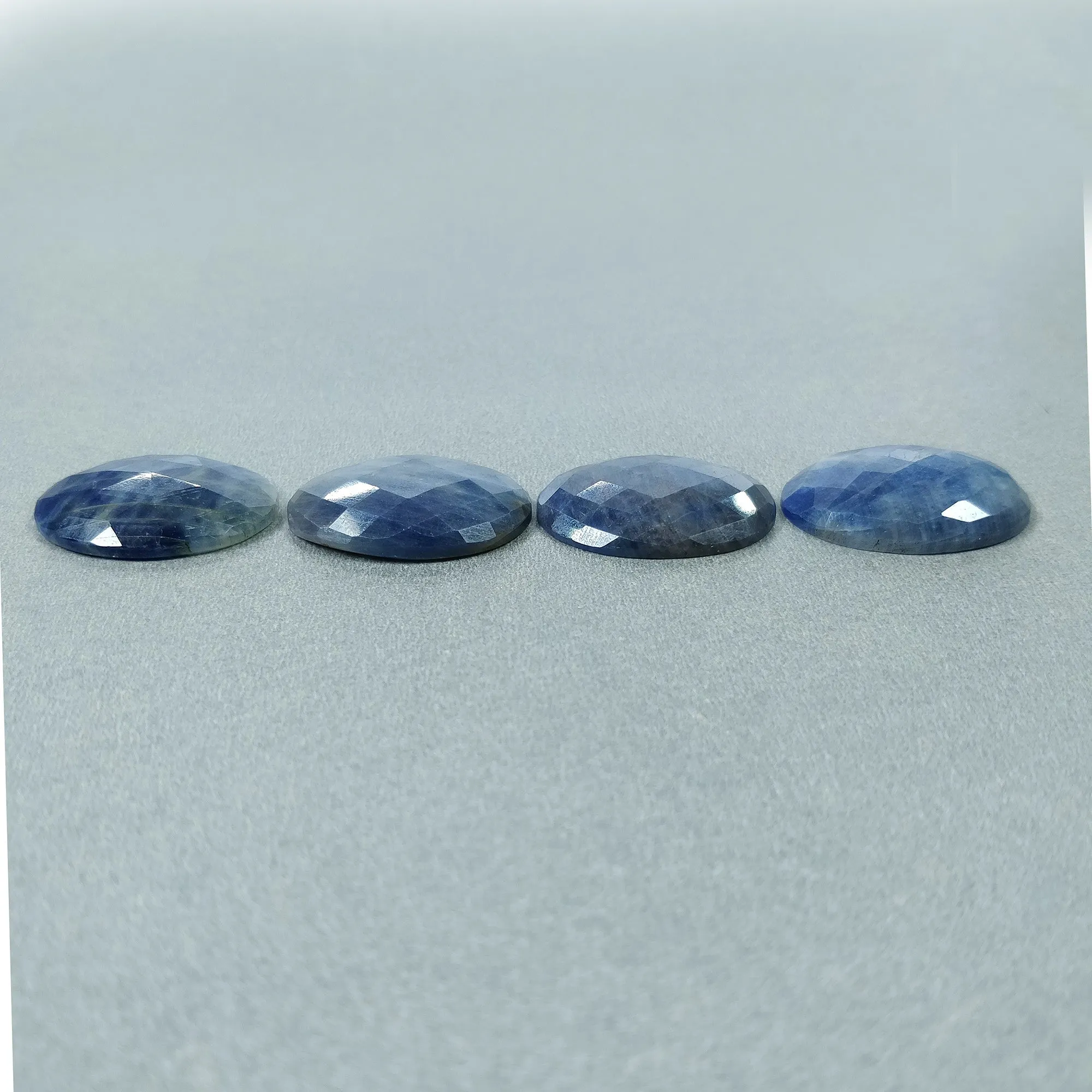 BLUE SAPPHIRE Gemstone Rose Cut : 99.15cts Natural Untreated Unheated Sapphire Oval Shape 25*18mm - 26*19mm 4pcs (With Video)