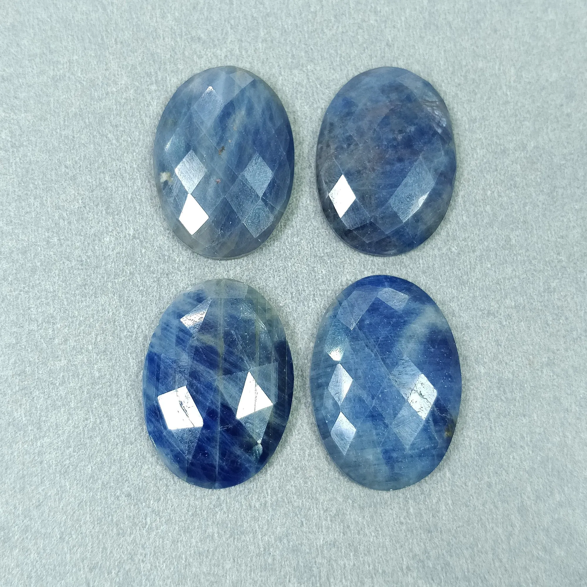 BLUE SAPPHIRE Gemstone Rose Cut : 99.15cts Natural Untreated Unheated Sapphire Oval Shape 25*18mm - 26*19mm 4pcs (With Video)