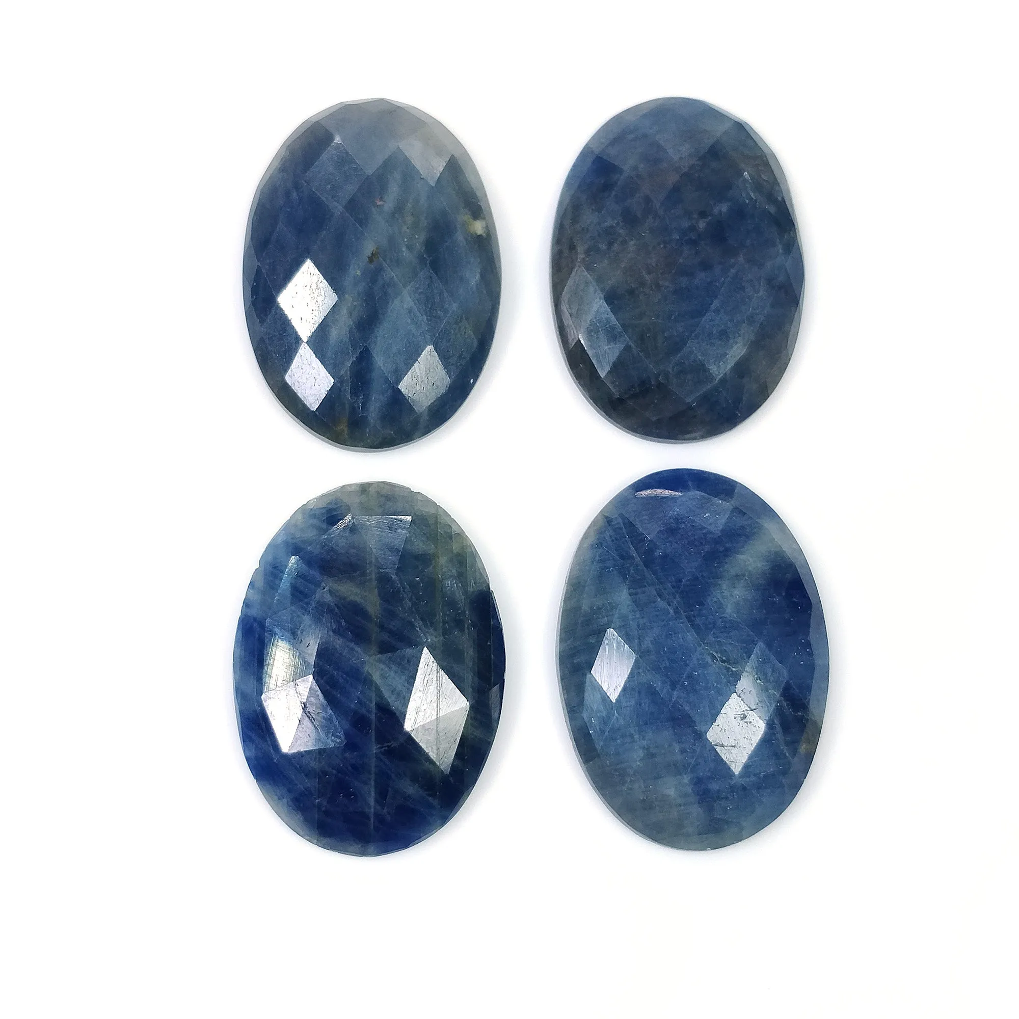 BLUE SAPPHIRE Gemstone Rose Cut : 99.15cts Natural Untreated Unheated Sapphire Oval Shape 25*18mm - 26*19mm 4pcs (With Video)