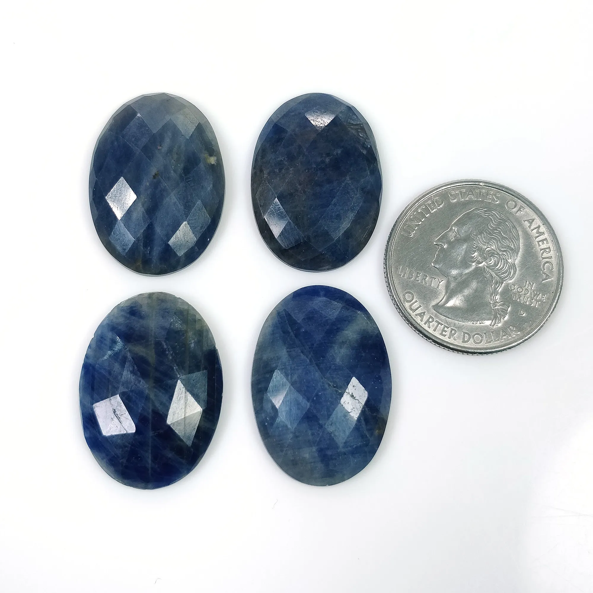 BLUE SAPPHIRE Gemstone Rose Cut : 99.15cts Natural Untreated Unheated Sapphire Oval Shape 25*18mm - 26*19mm 4pcs (With Video)