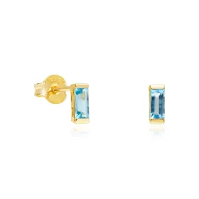 Blue Topaz Baguette Screw Back Earrings