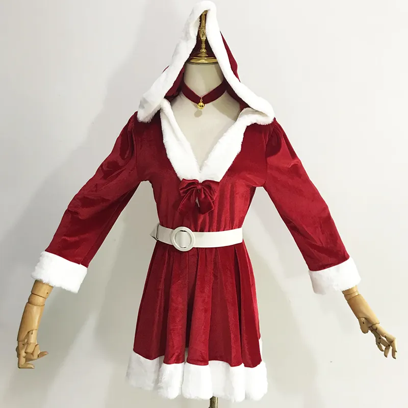 Bunny Ears Bow Knot Hooded Dress Set Christmas