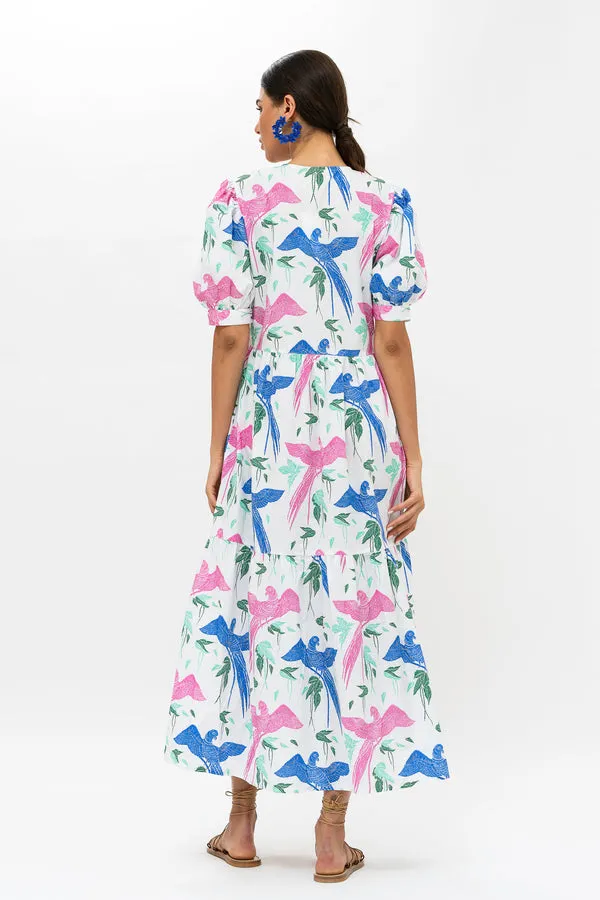 Button Cuff Sleeve Maxi Dress - Macaw Blue