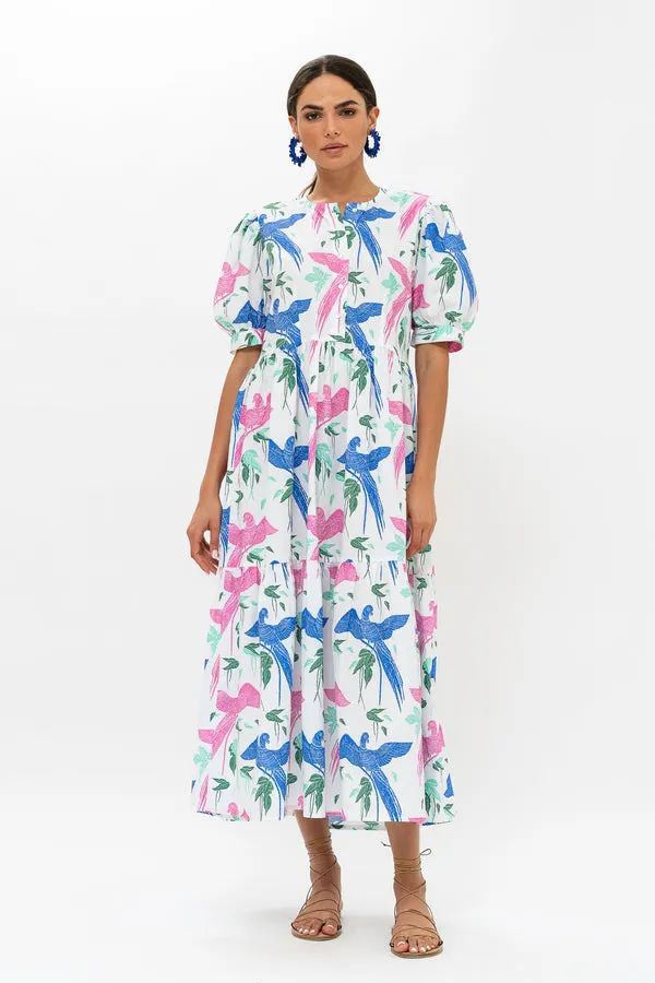 Button Cuff Sleeve Maxi Dress - Macaw Blue