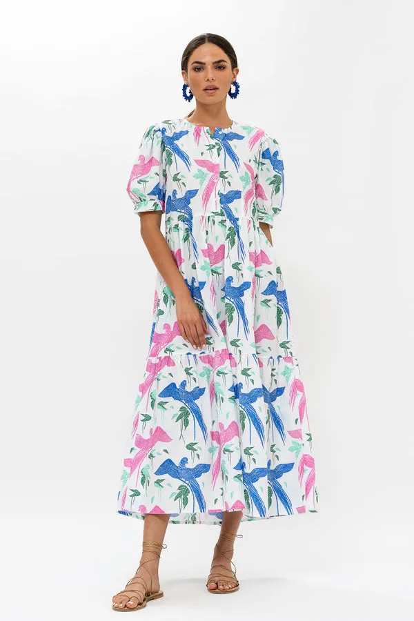 Button Cuff Sleeve Maxi Dress - Macaw Blue