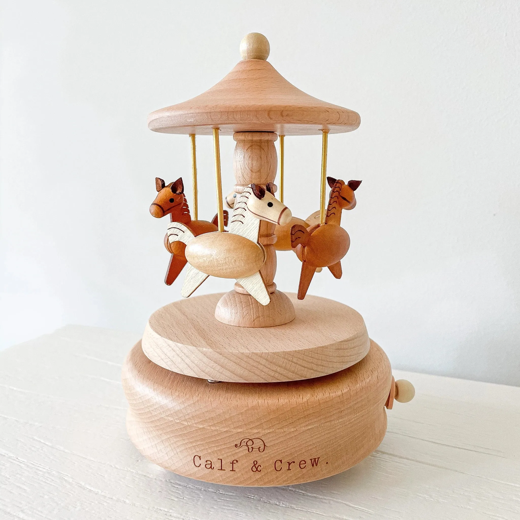 Calf & Crew Wooden Musical Carousel - Horses **PICK UP INSTORE ONLY**