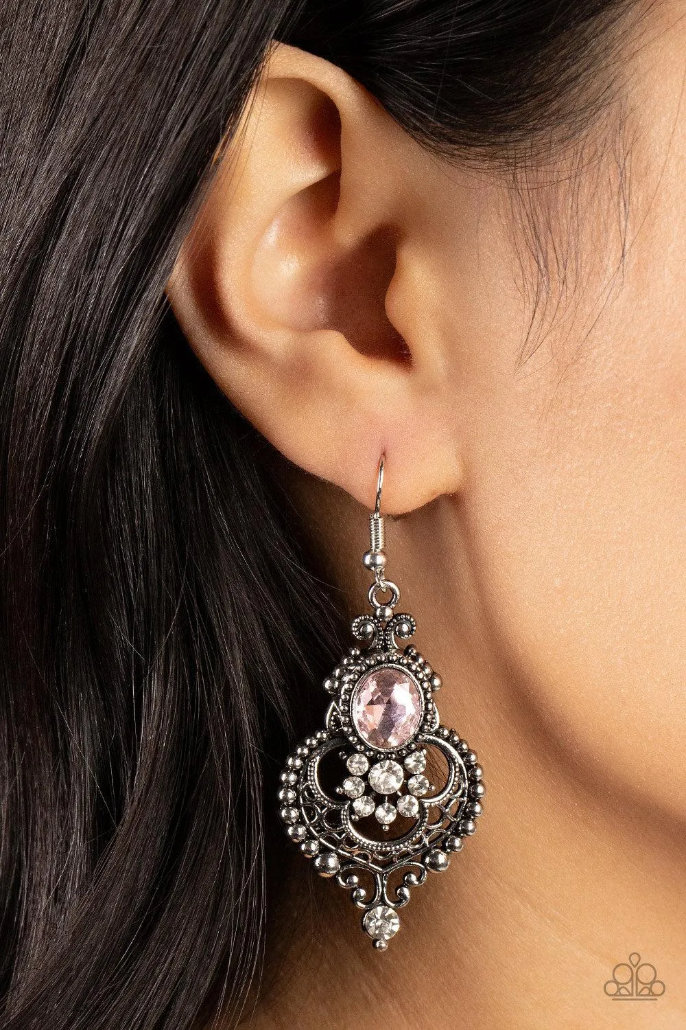 Castle Chateau Pink Rhinestone Earrings - Paparazzi Accessories