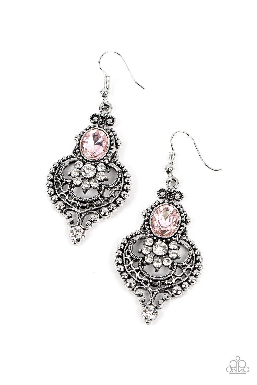 Castle Chateau Pink Rhinestone Earrings - Paparazzi Accessories