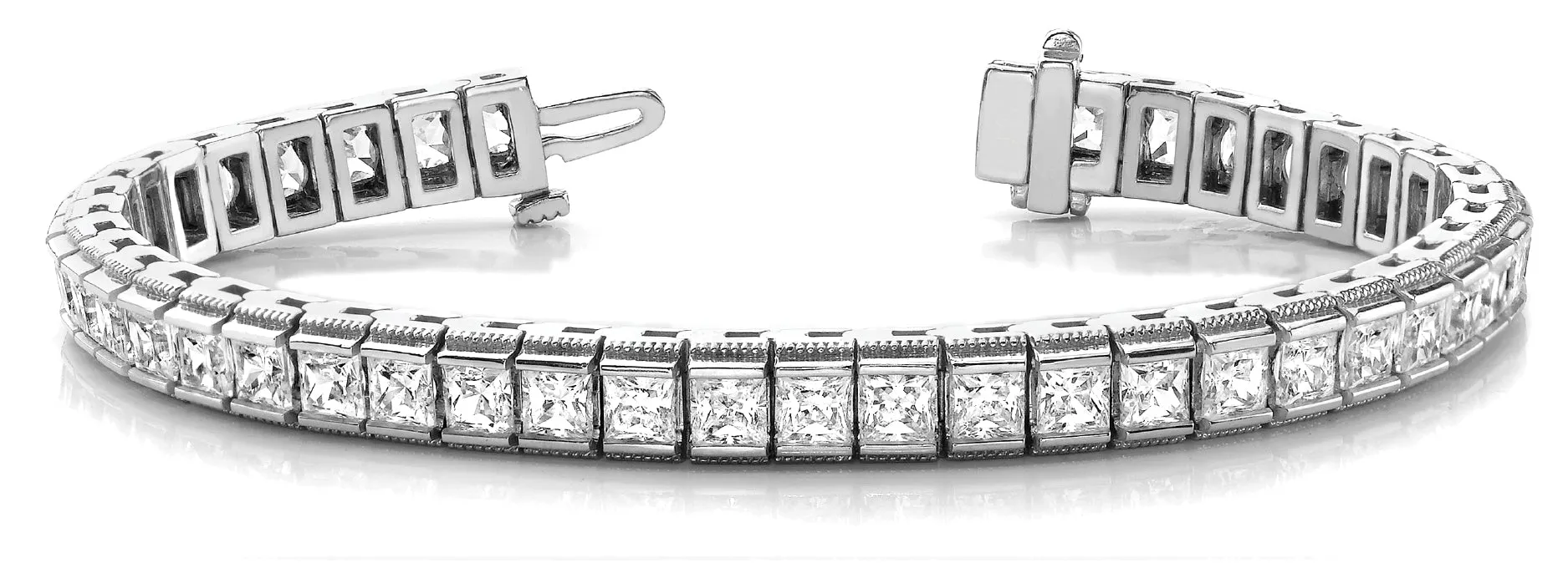 COURT 10 Carat Princess Cut Inline Channel Milligram Diamond Tennis Bracelet in 14K - 18K Gold or Platinum 20 pt F Color VS1 Clarity By Mike Nekta