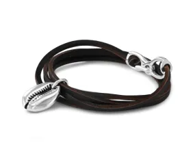 Cowrie Shell Leather Bracelet - Silver