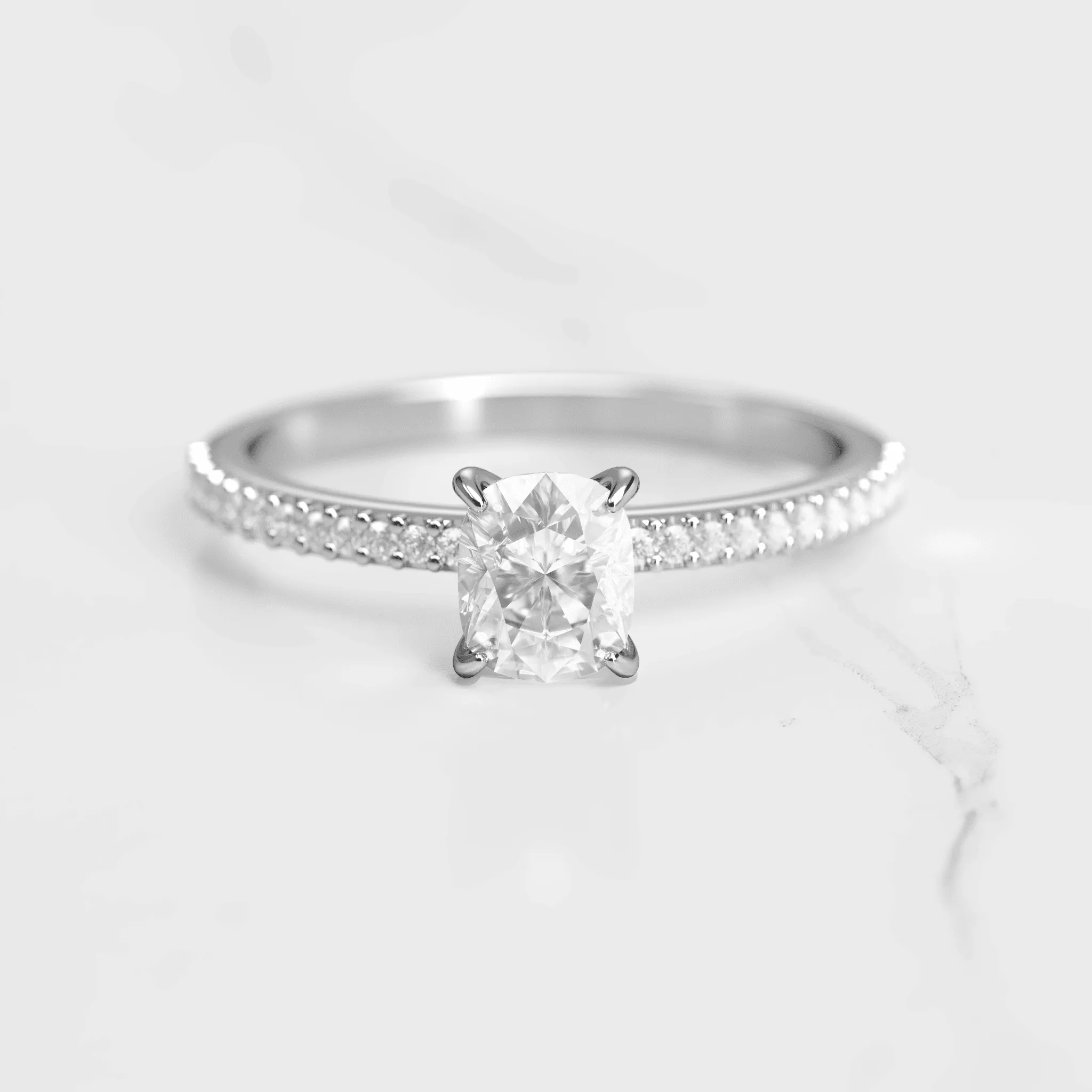 Cushion Half Pave Diamond Ring