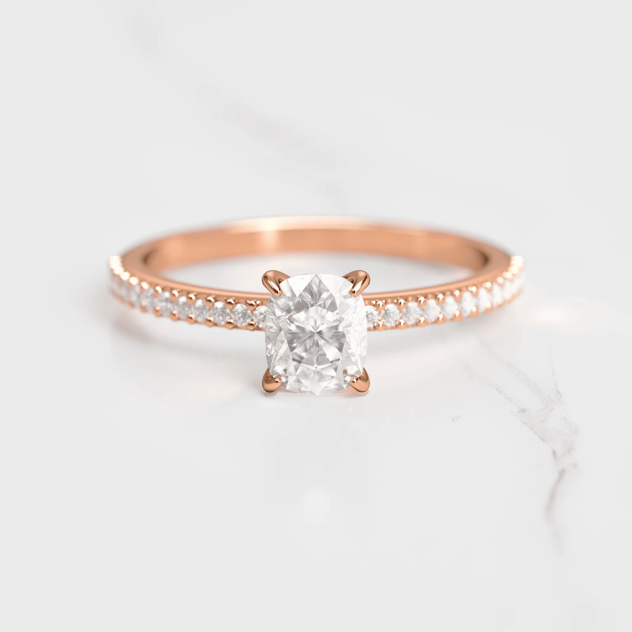 Cushion Half Pave Diamond Ring