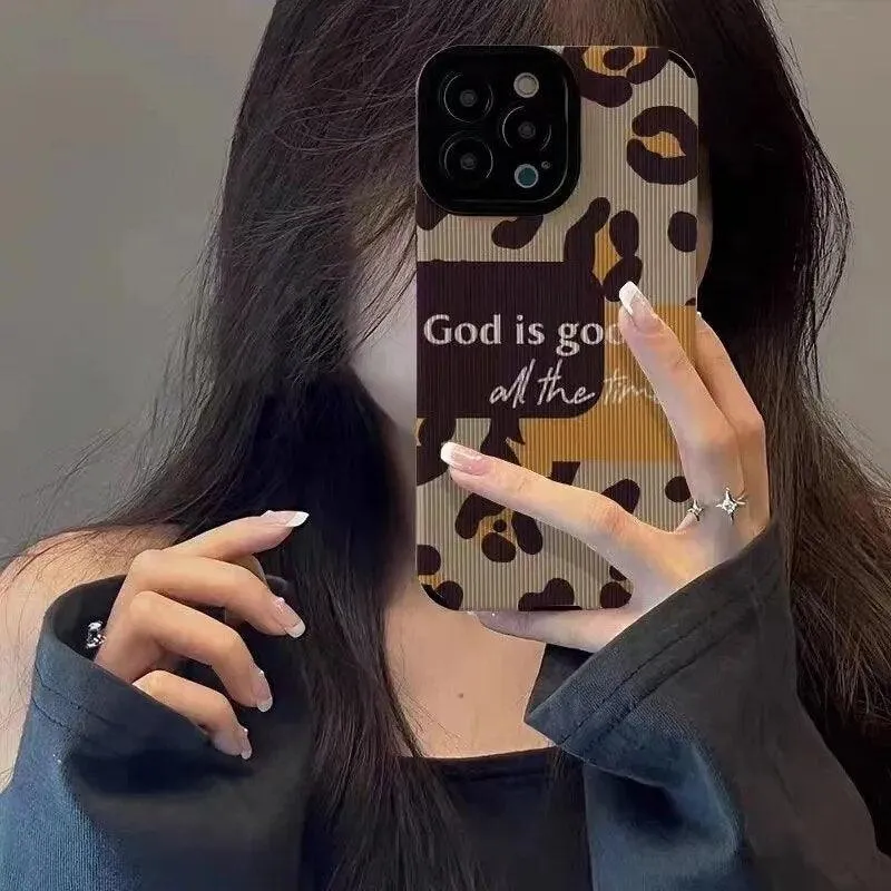 Cute Phone Case with Leopard Print and English Subtitles for iPhone 14, 13, 12, 11 Pro Max, 14 Plus, X, XS Max, XR, 12, 13 Mini, 7, 8 Plus