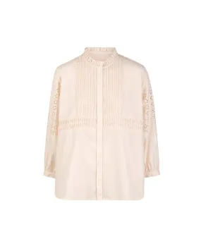 Cutwork Lace Pintuck Button Up Blouse