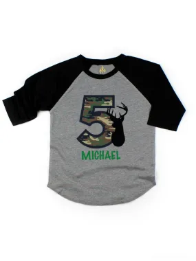 Deer Camo Birthday Raglan Shirt - Personalized