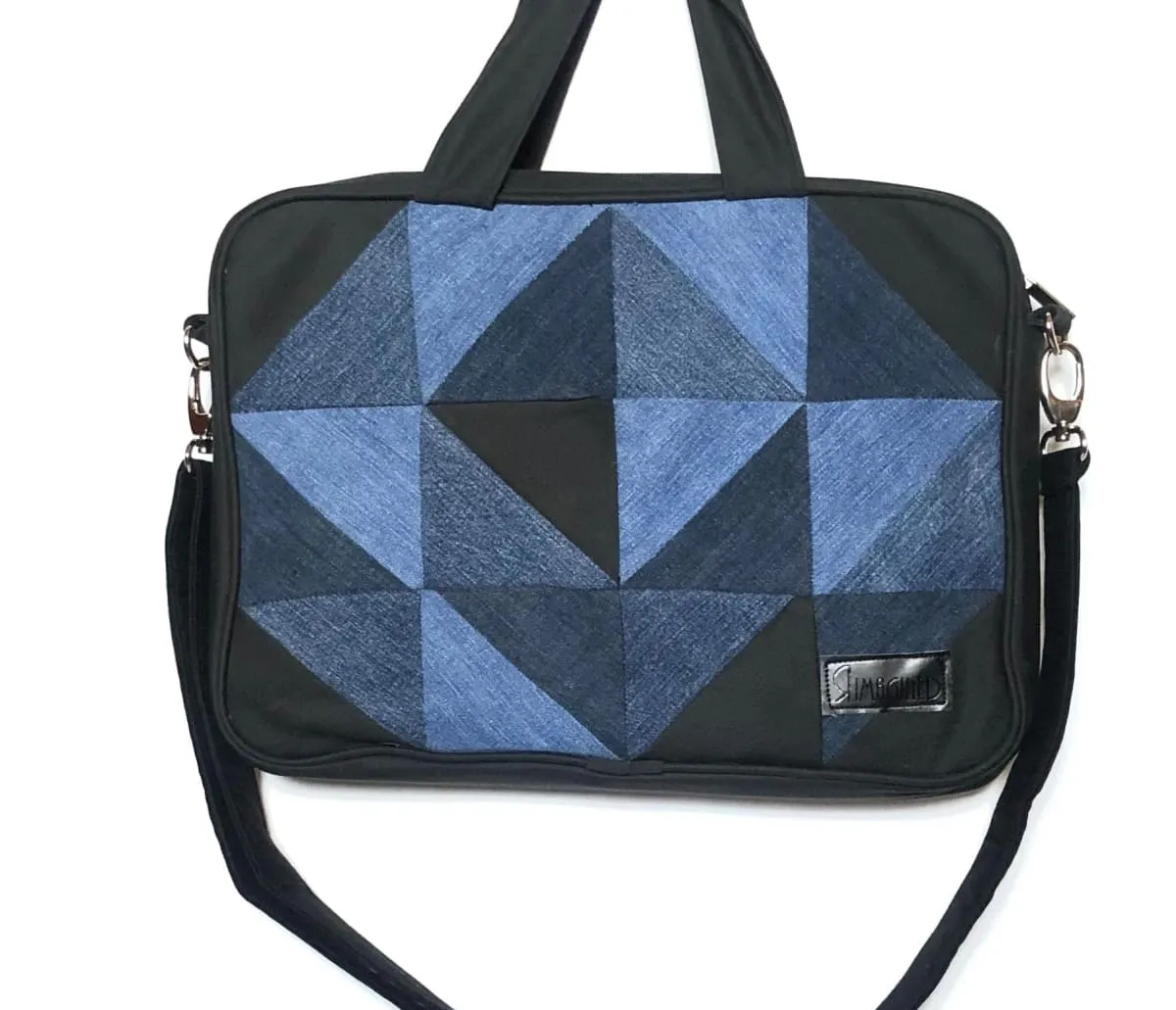 Denim Laptop Bag - Triangular Patchwork