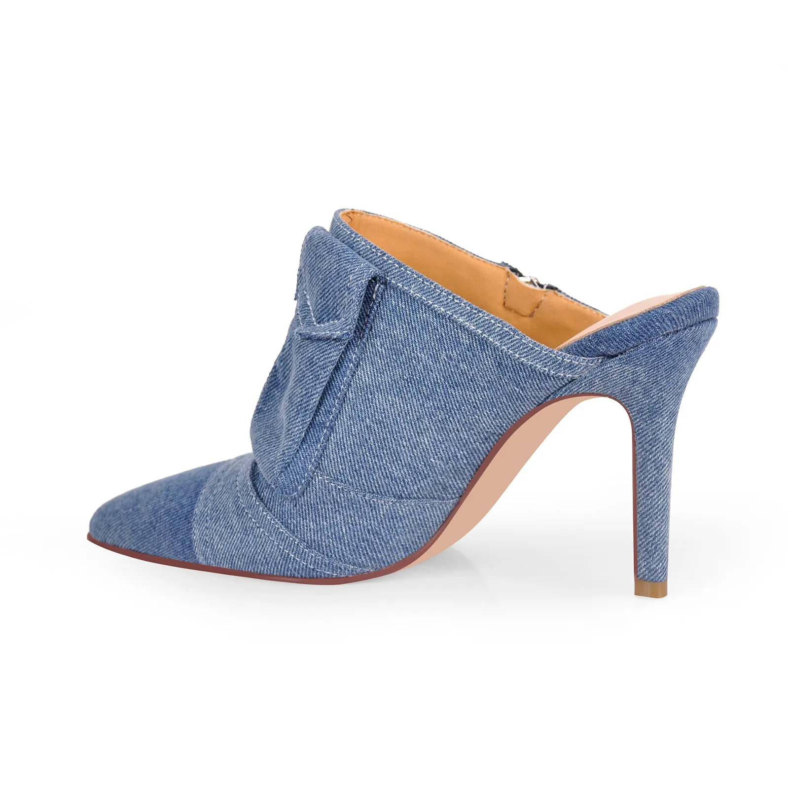 Denim Pointed Toe Stiletto Mules Sandals