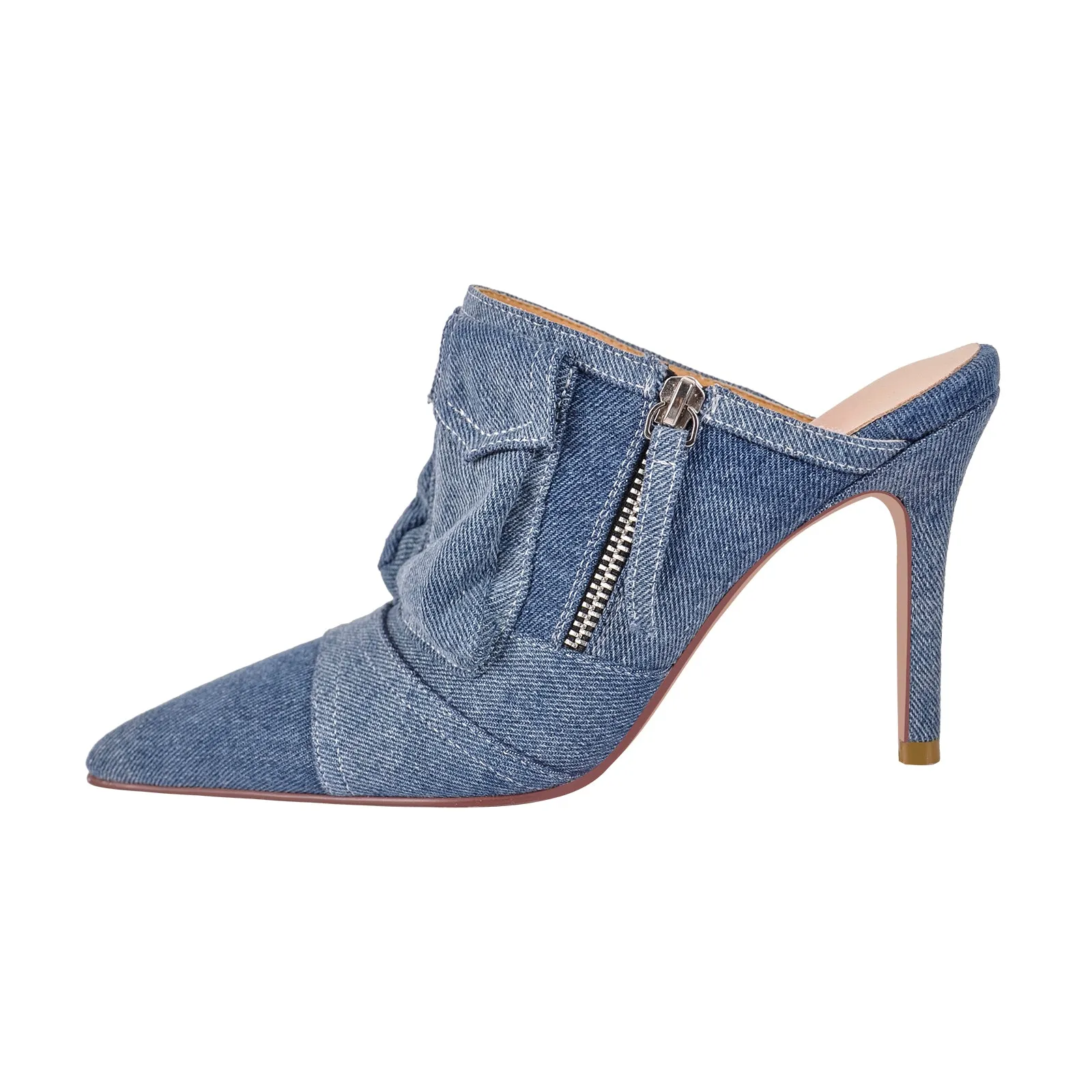 Denim Pointed Toe Stiletto Mules Sandals