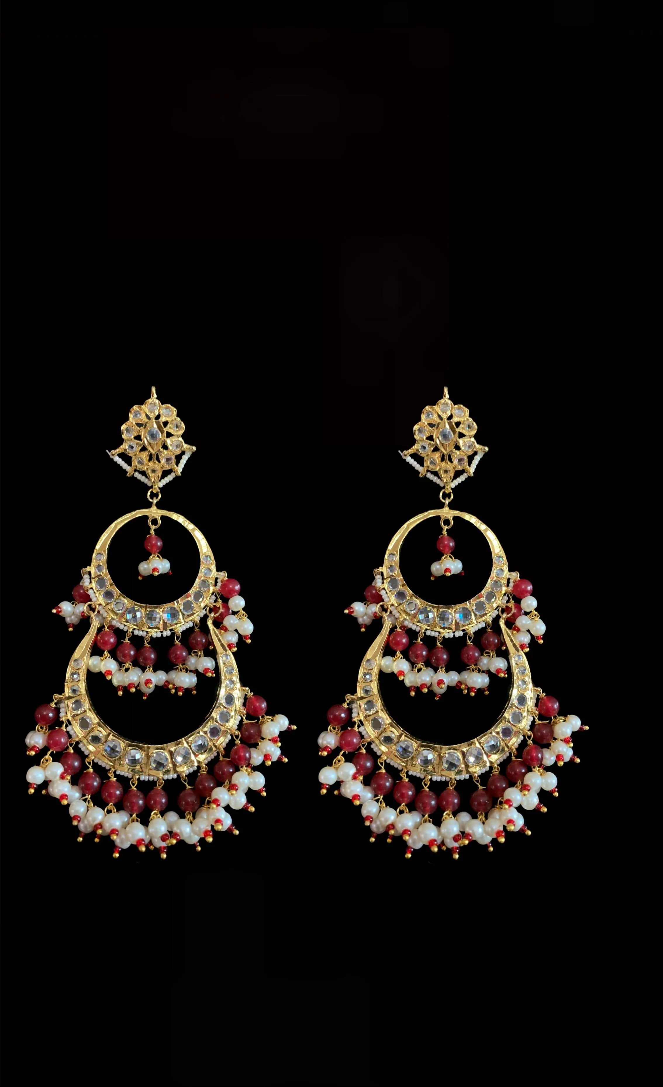 DER194 Sheema Chandbali earrings  - ruby  ( SHIPS IN 4 WEEKS )