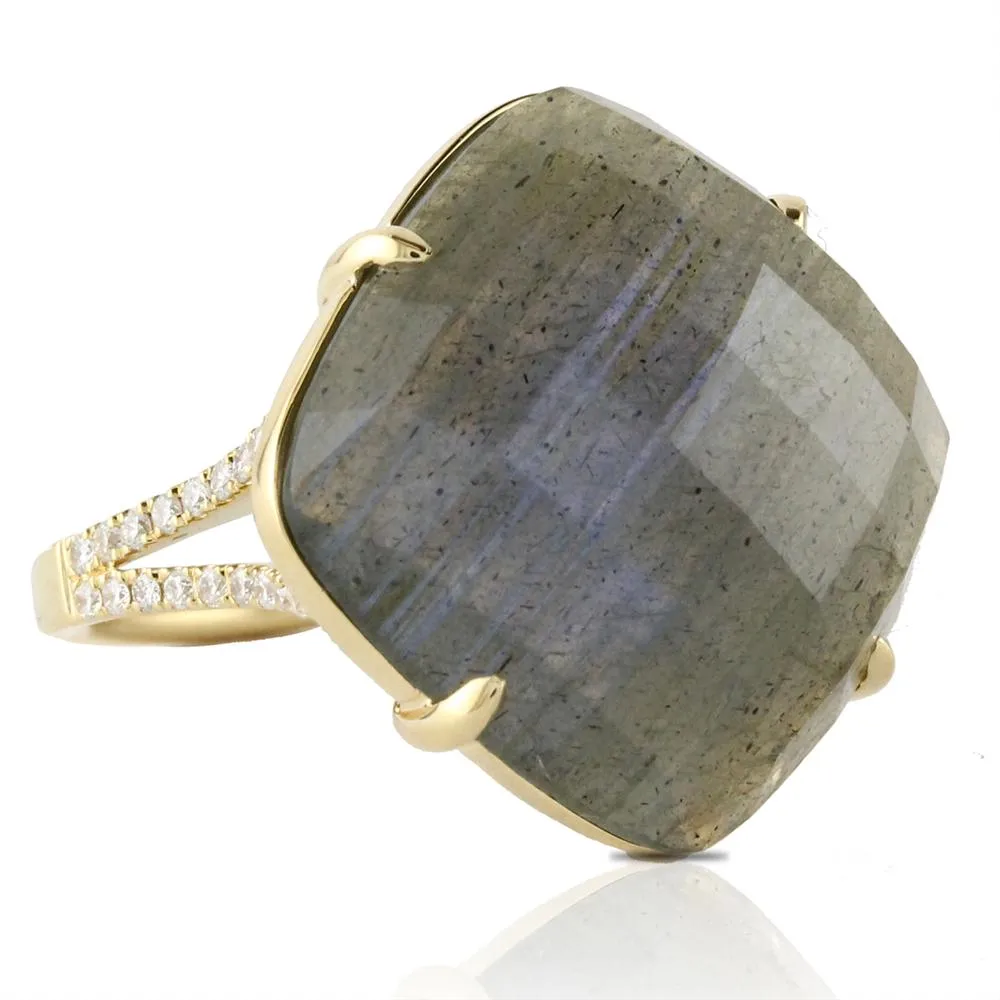 Doves Labradorite & Diamond Square 18K Yellow Gold Ring