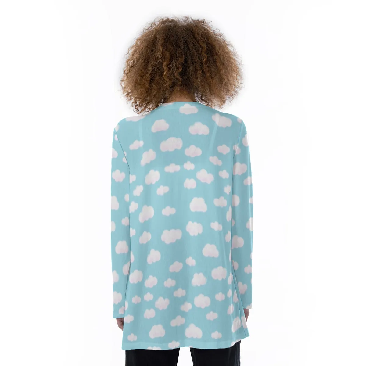 Dreamy Clouds Open Front Lightweight Cardigan With Pockets (Sky Blue)