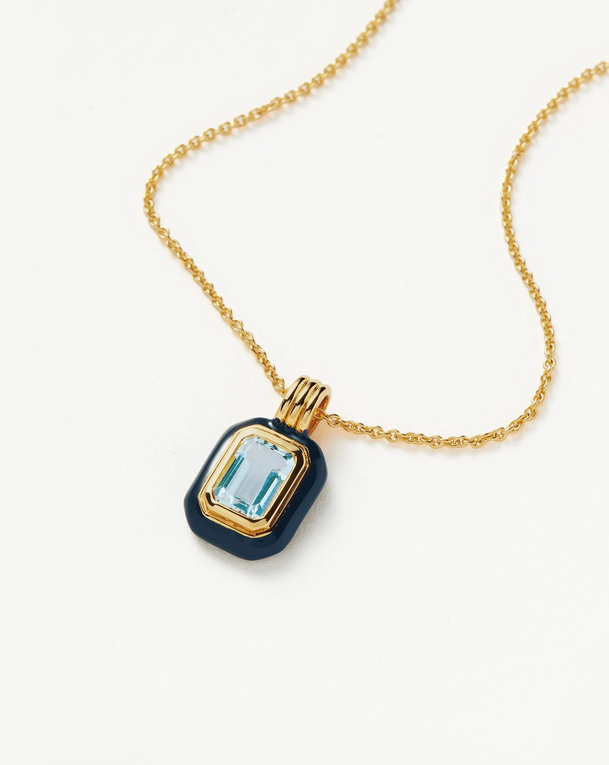 Enamel & Stone Pendant Necklace | 18ct Gold Plated Vermeil/Blue Cubic Zirconia