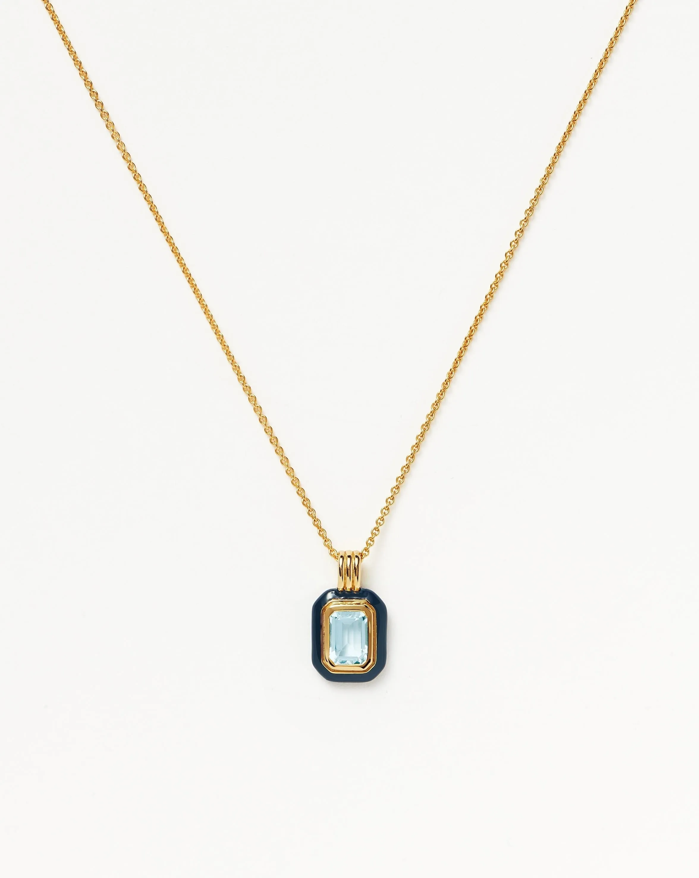 Enamel & Stone Pendant Necklace | 18ct Gold Plated Vermeil/Blue Cubic Zirconia