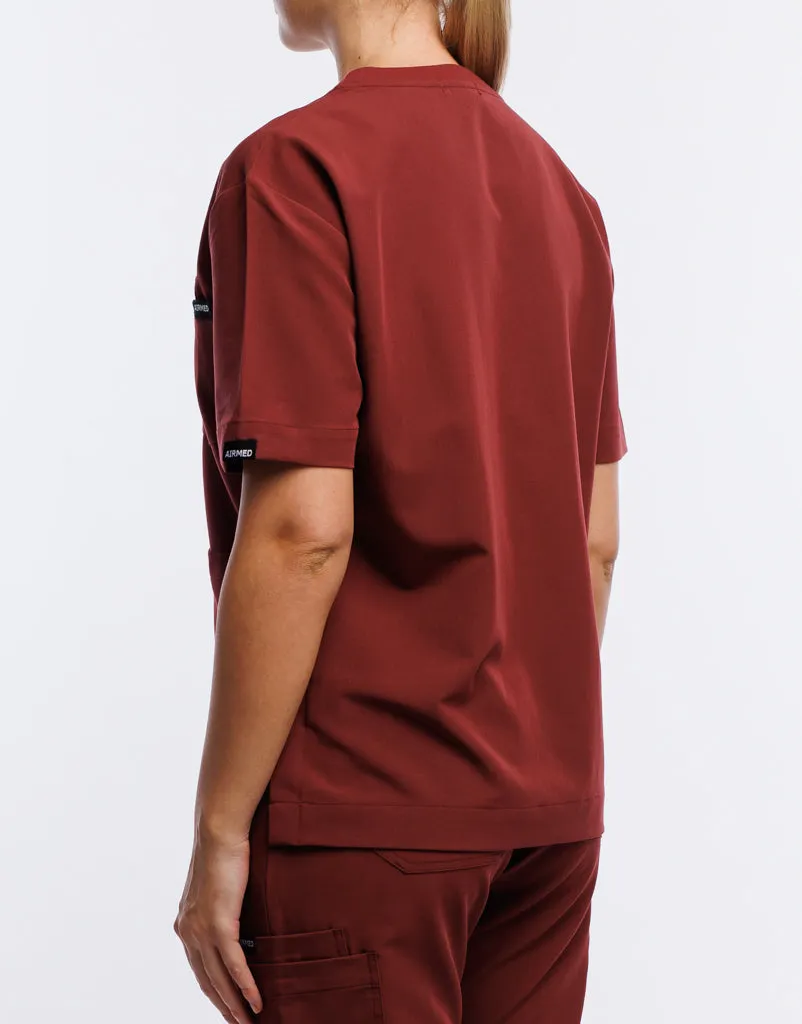 Essential Crewneck Scrub Top - Bordeaux Red