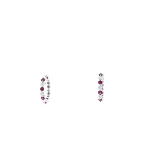 Estate 14k White Gold Alternating Ruby and Diamond Huggies Hoop Earrings