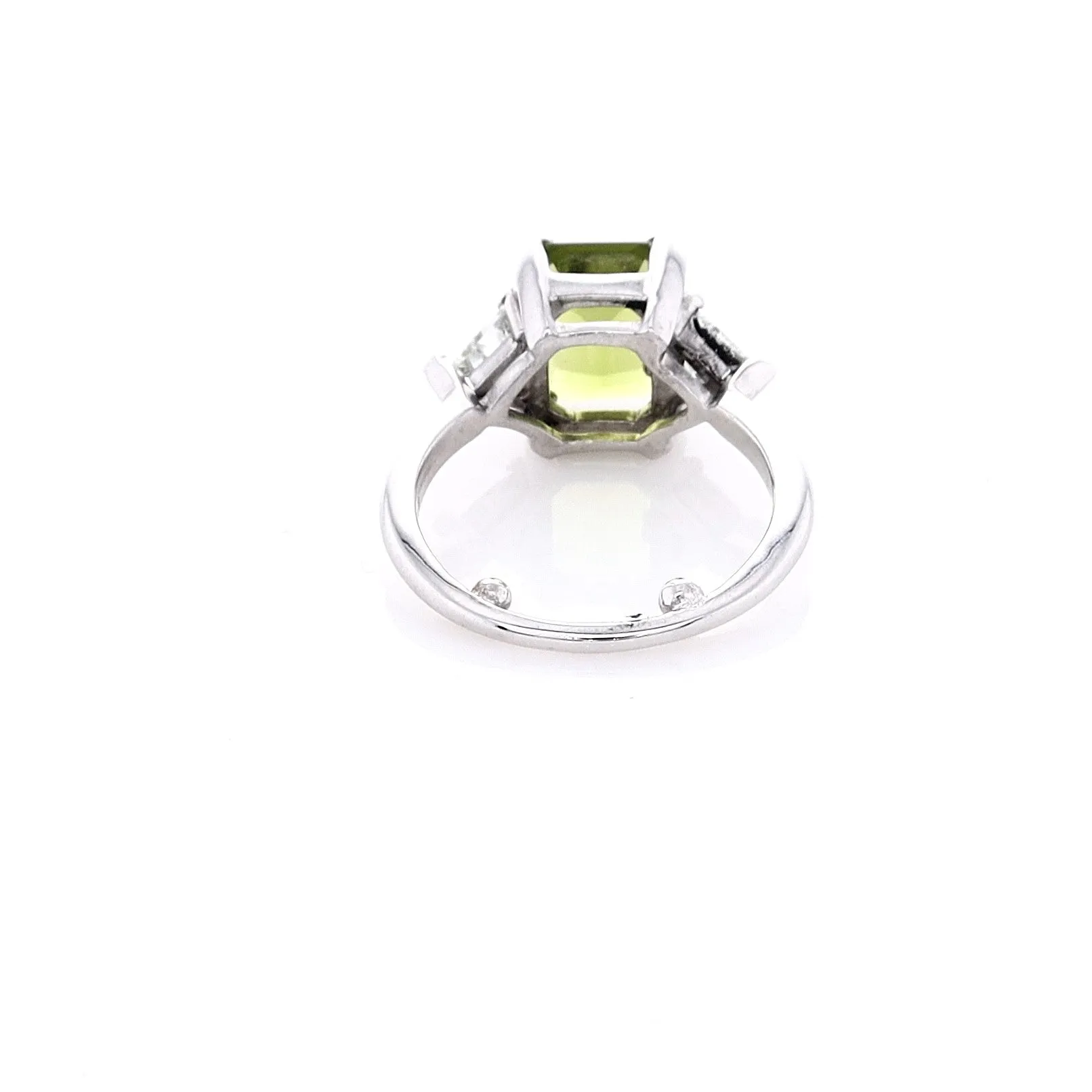 Estate 14k White Gold Three Across Emerald Cut Periodot and Diamond Ring