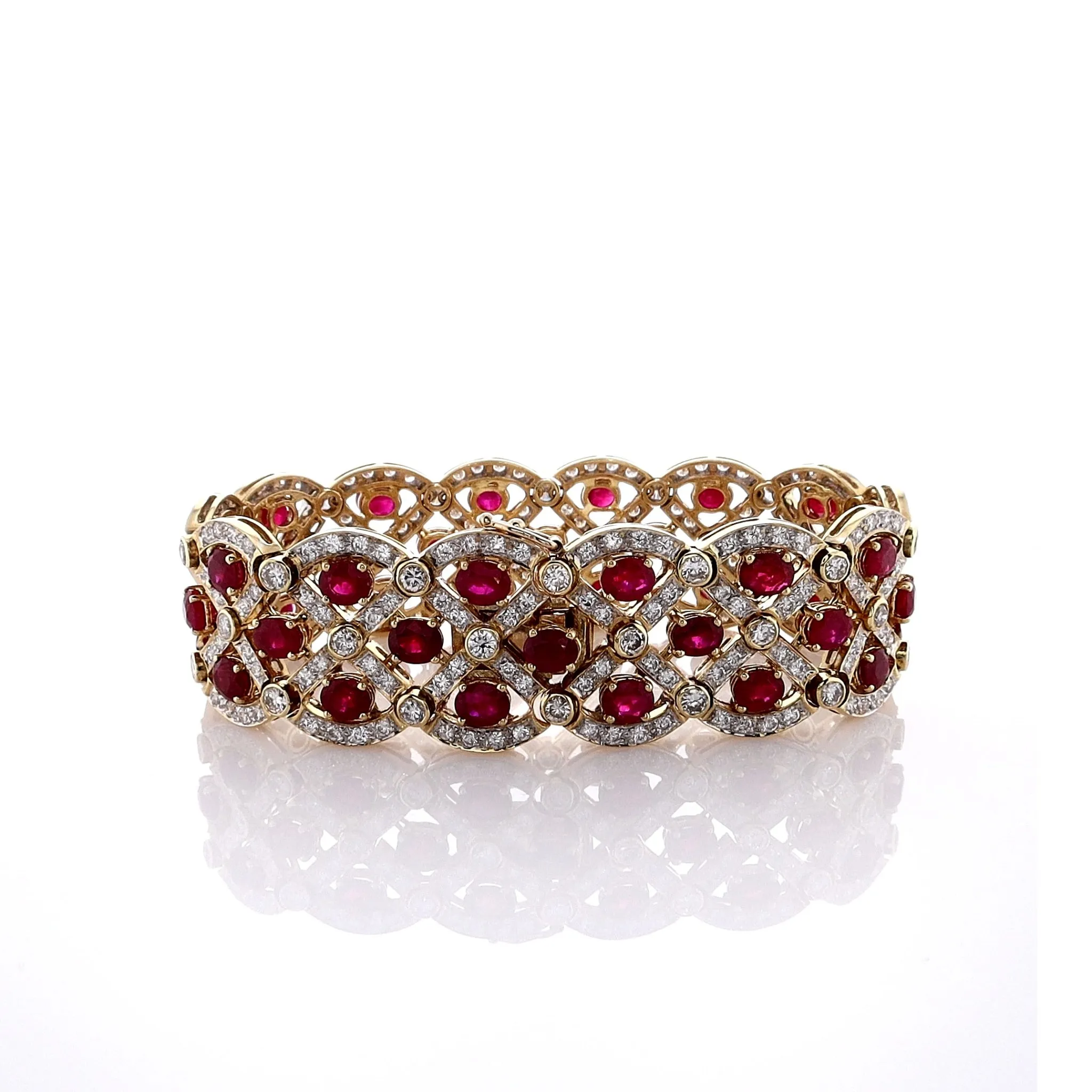 Estate 18K Yellow Gold Ruby and Diamond Scallop Bracelet