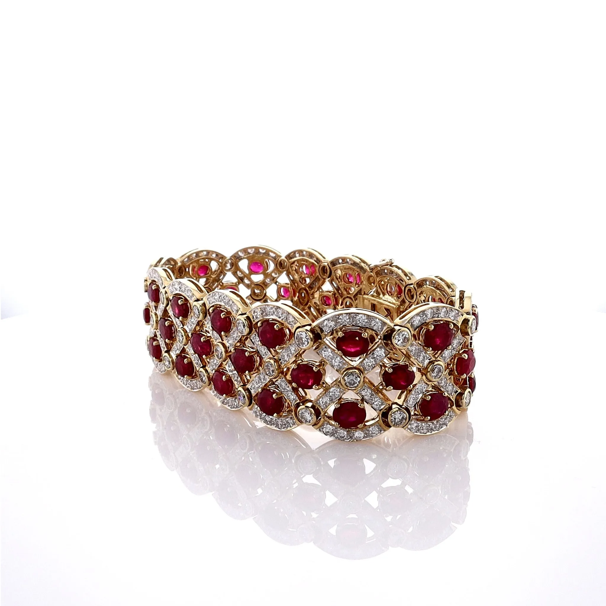 Estate 18K Yellow Gold Ruby and Diamond Scallop Bracelet