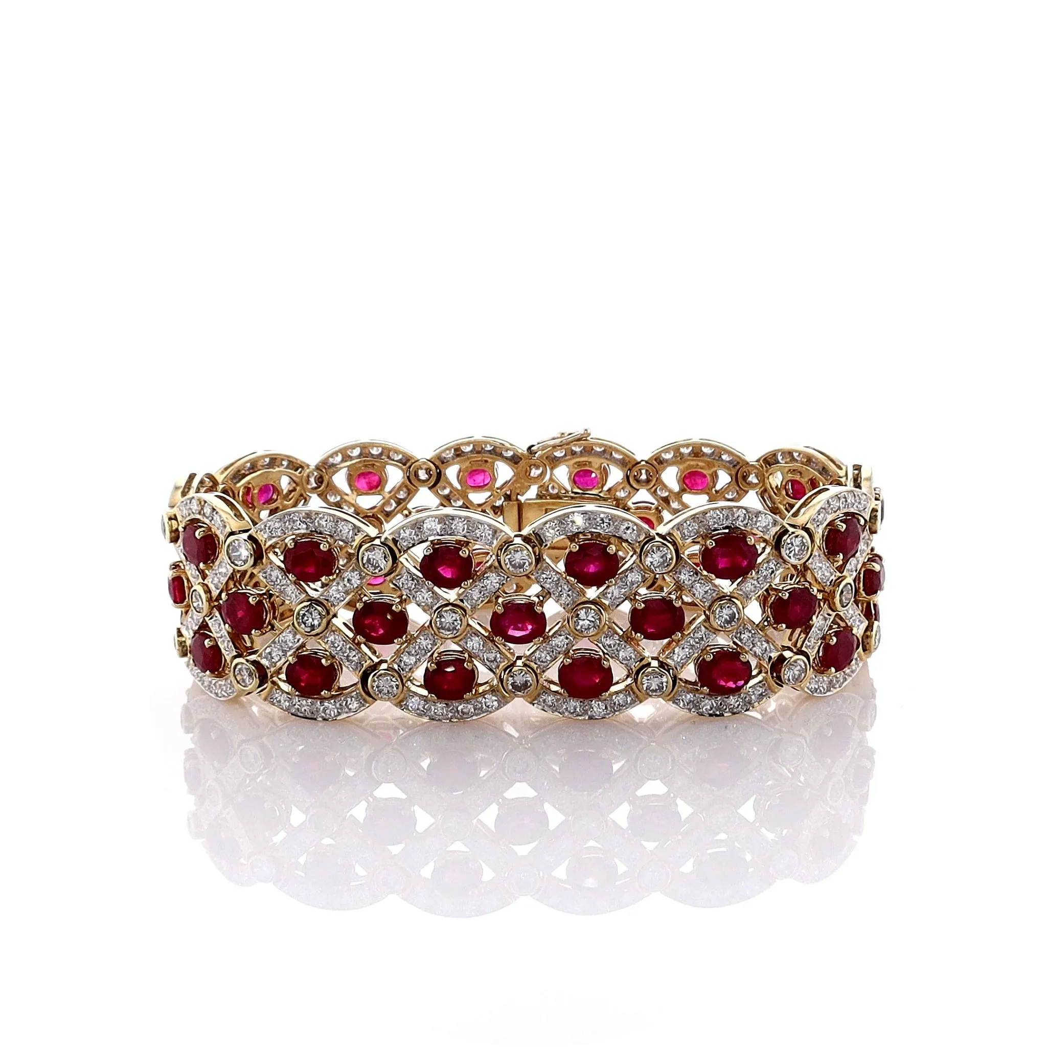 Estate 18K Yellow Gold Ruby and Diamond Scallop Bracelet