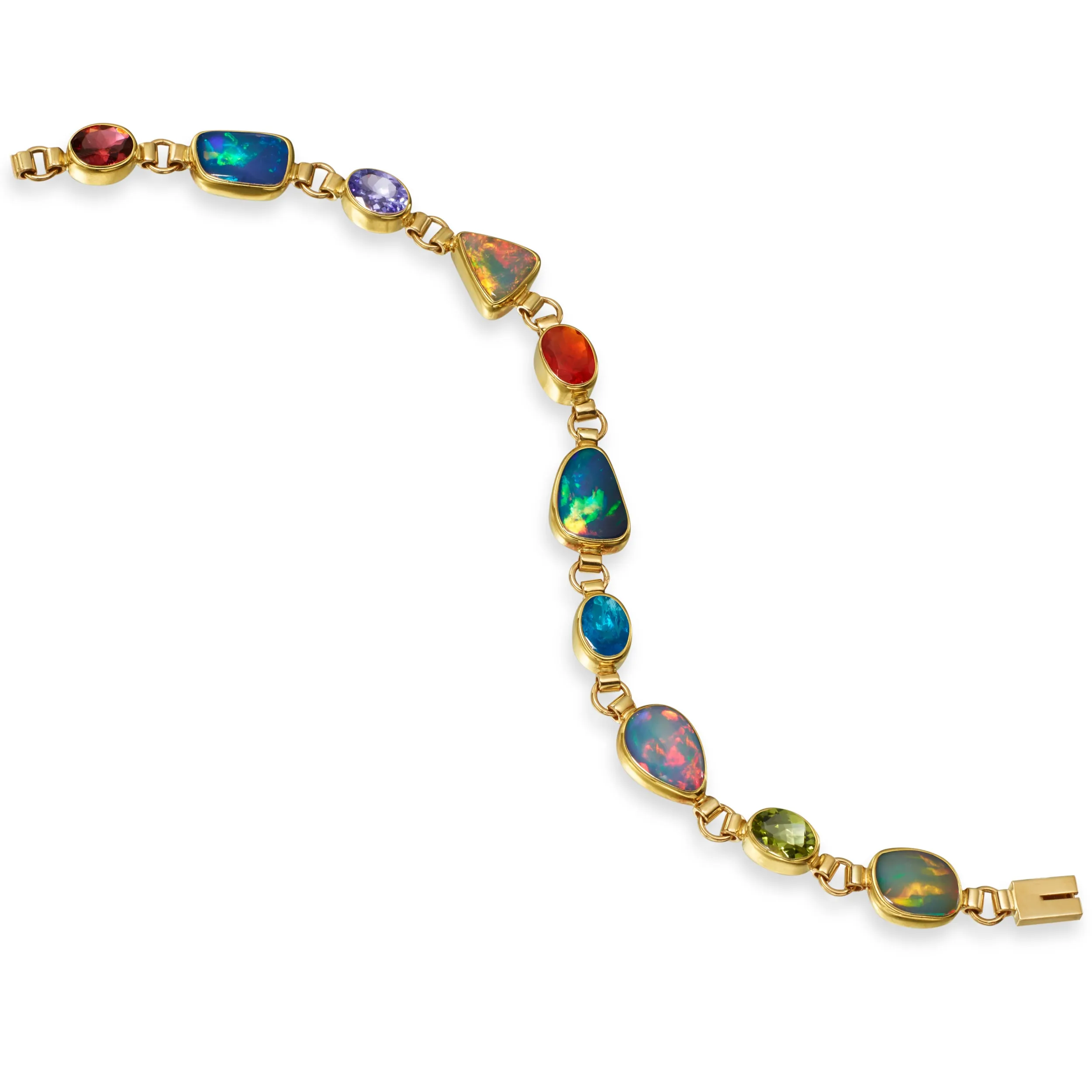 Ethiopian Freeform Opal Multicolor 14K Yellow gold Bracelet