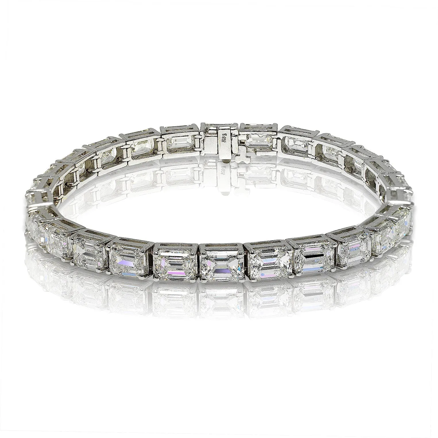 EVERT 26 Carat Emerald Cut Inline Diamond Tennis Bracelet in 14K White Gold  By Mike Nekta NYC