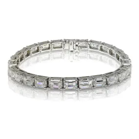 EVERT 26 Carat Emerald Cut Inline Diamond Tennis Bracelet in 14K White Gold  By Mike Nekta NYC