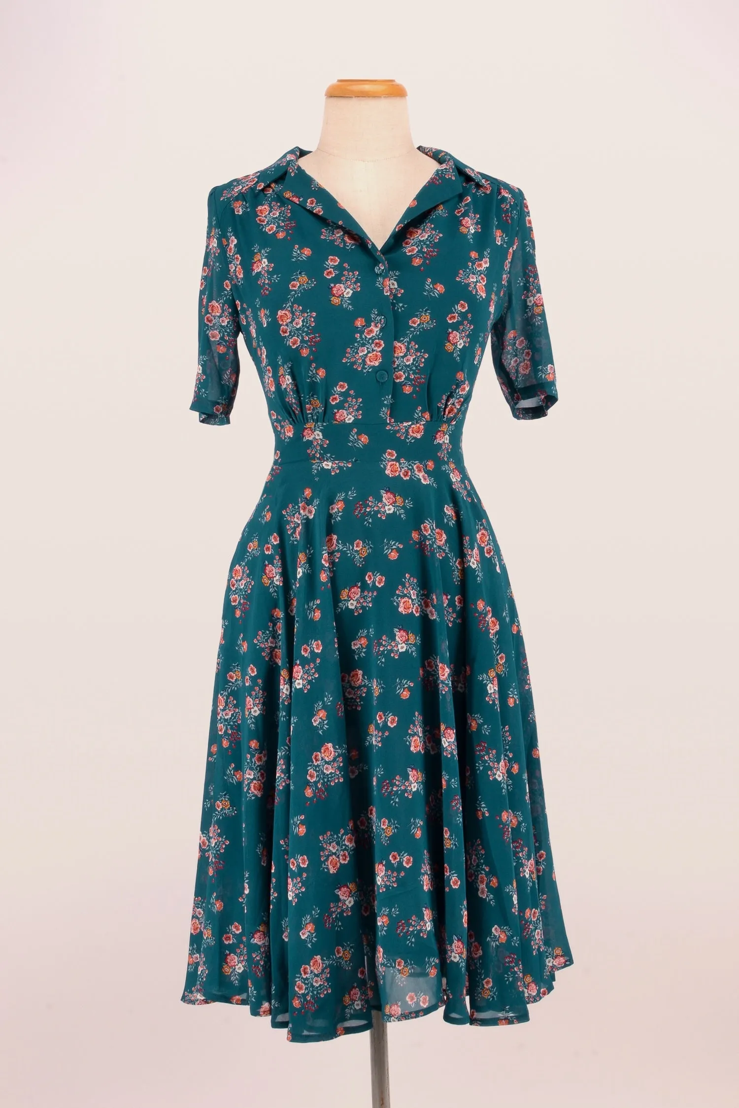 Farah Teal Floral Shirt Dress