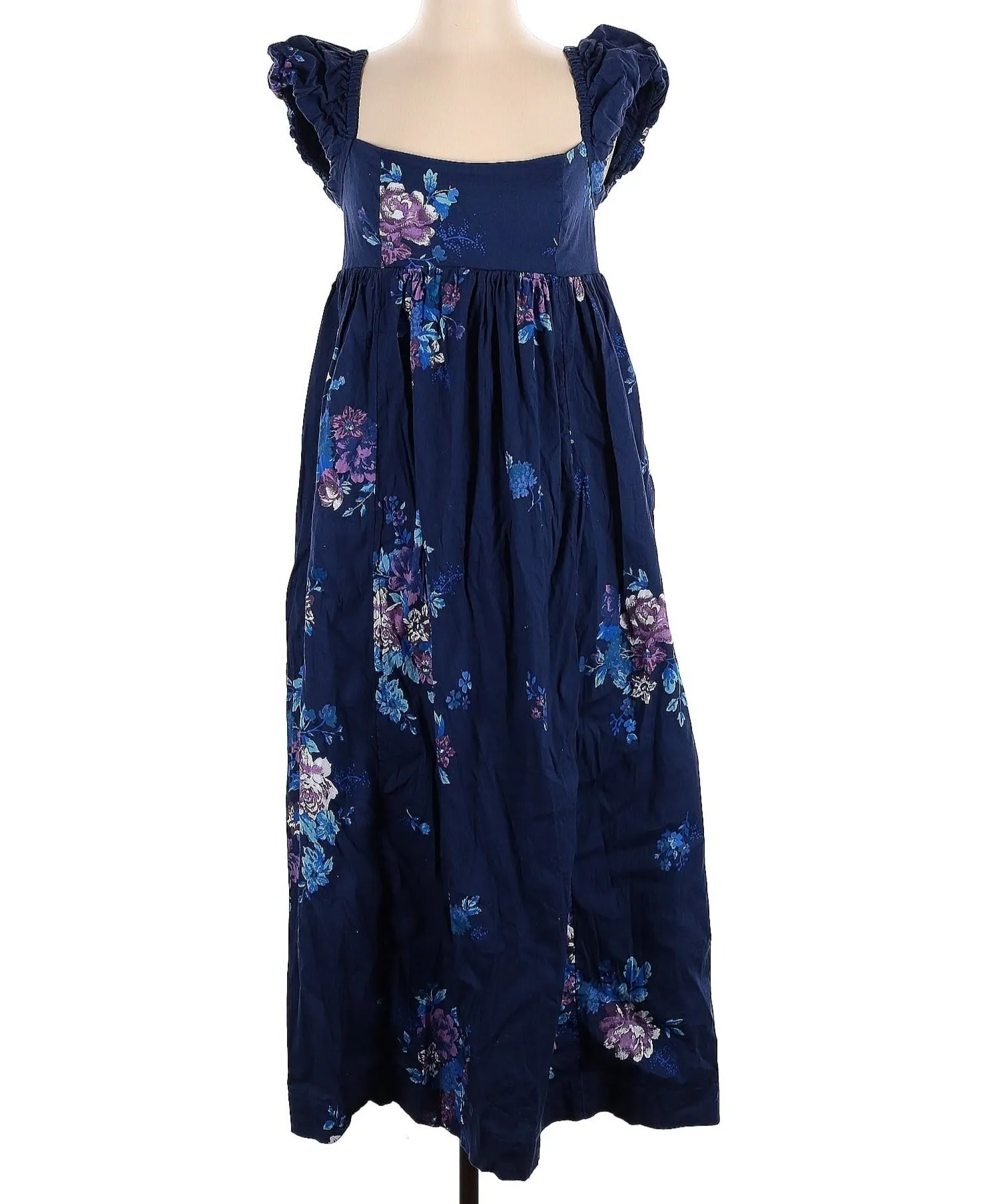 Free People Blue Linda Lou Poplin Maxi Dress UK M