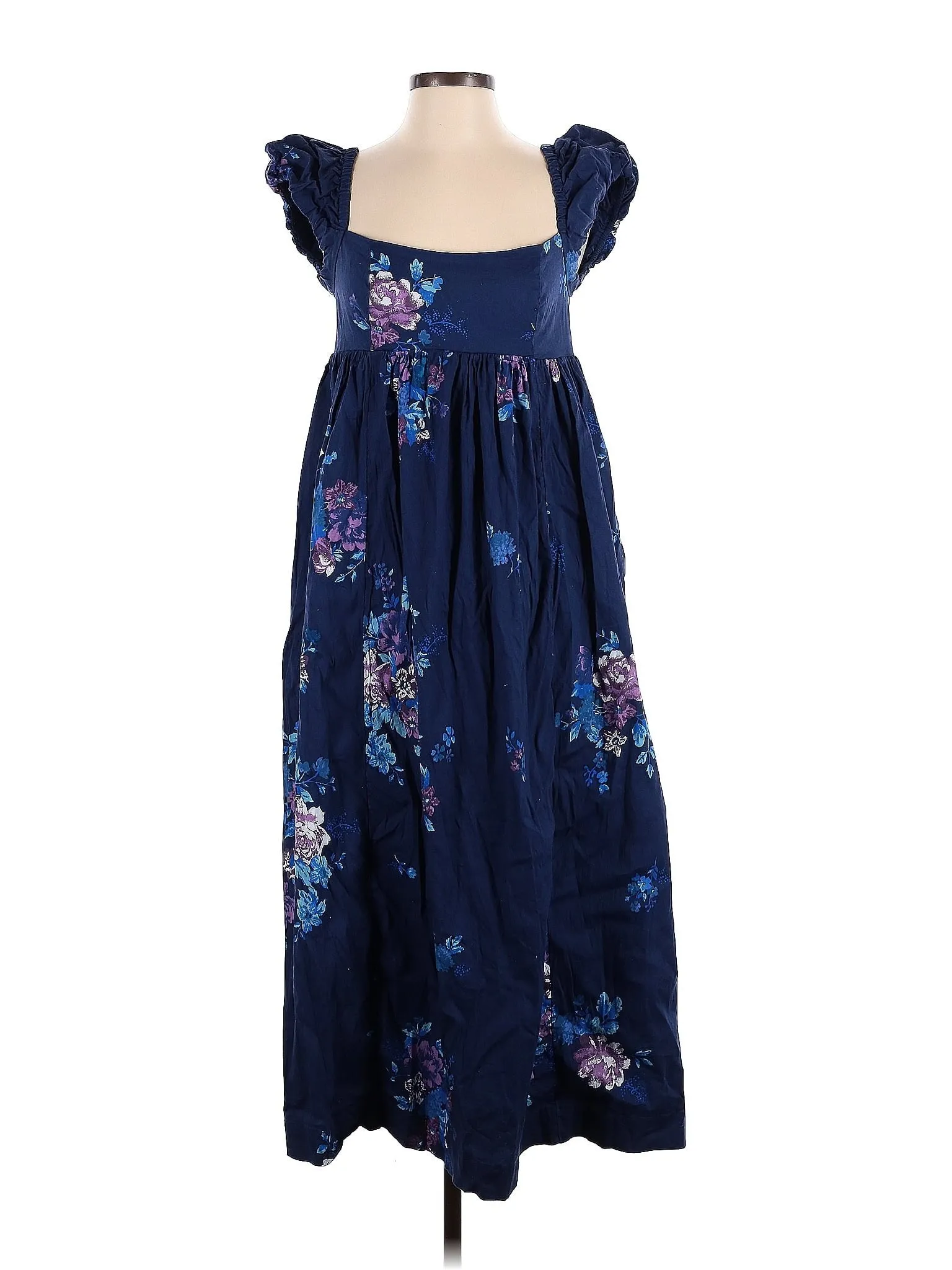 Free People Blue Linda Lou Poplin Maxi Dress UK M