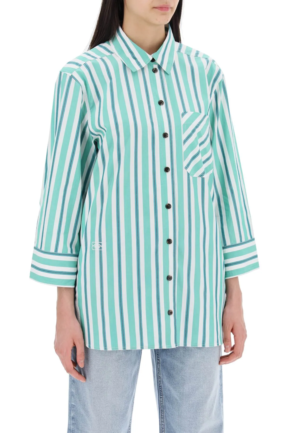 GANNI oversized striped poplin shirt