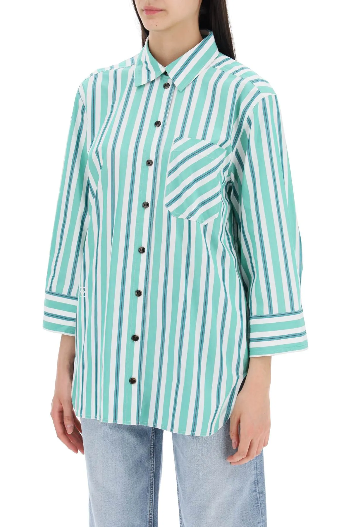 GANNI oversized striped poplin shirt