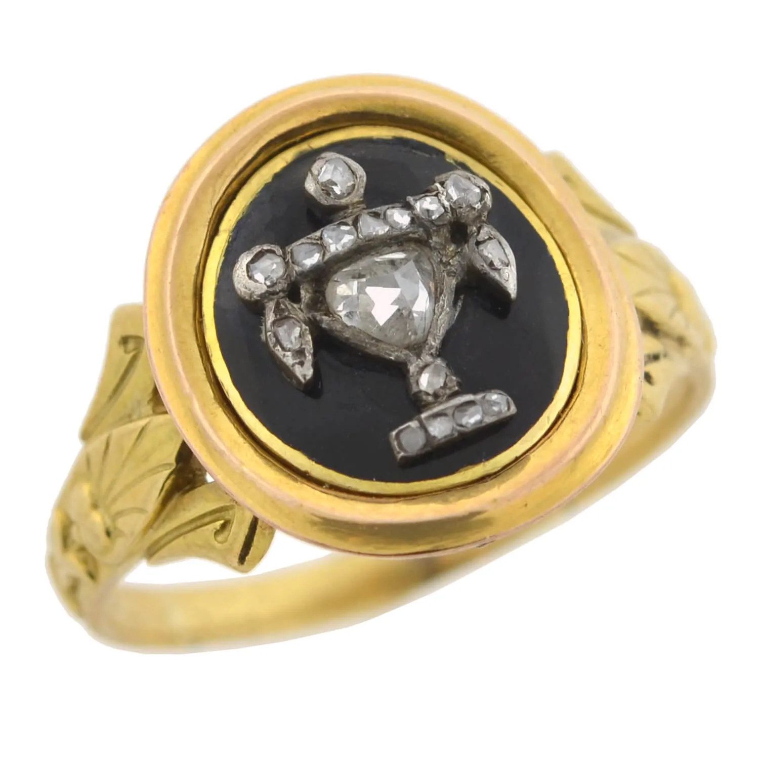 Georgian 18kt Enameled Diamond Urn Mourning Locket Ring