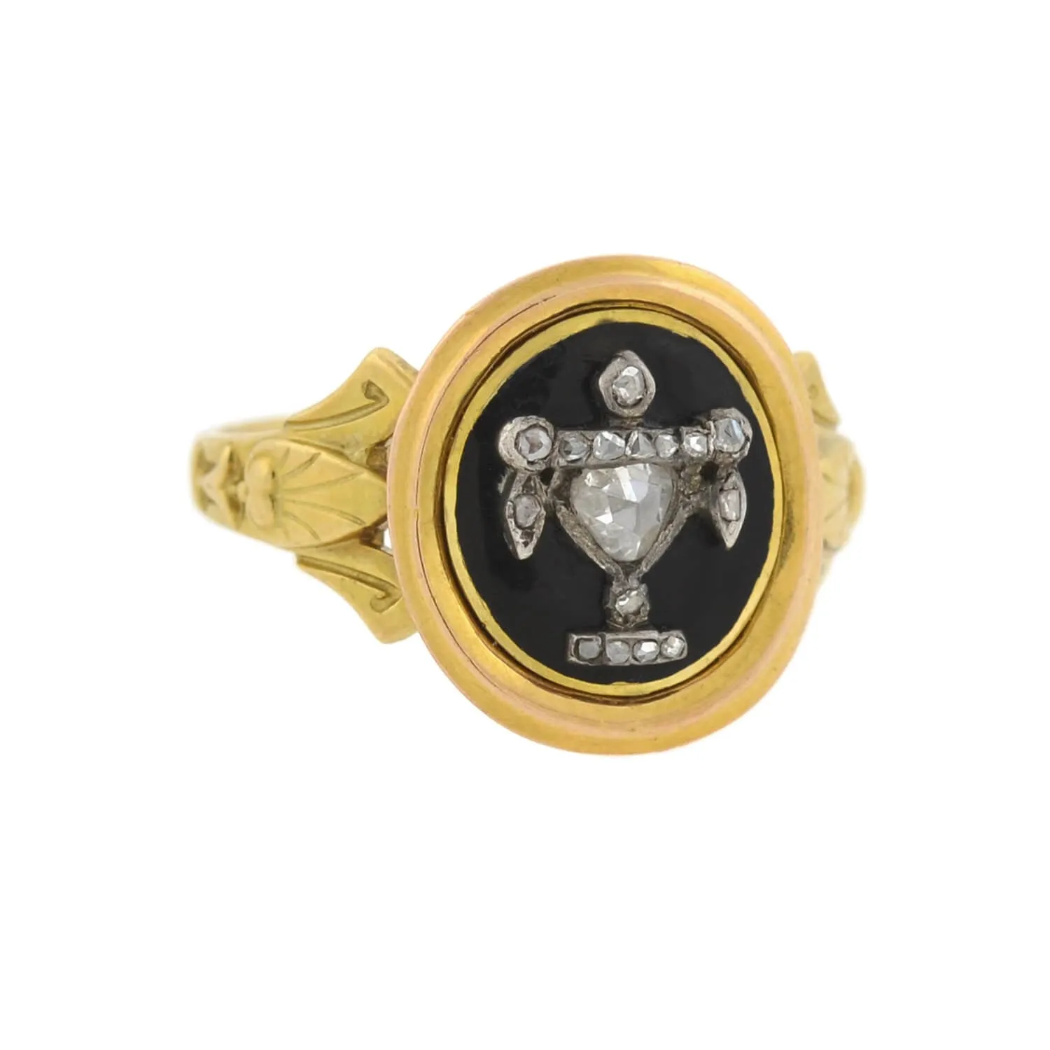 Georgian 18kt Enameled Diamond Urn Mourning Locket Ring