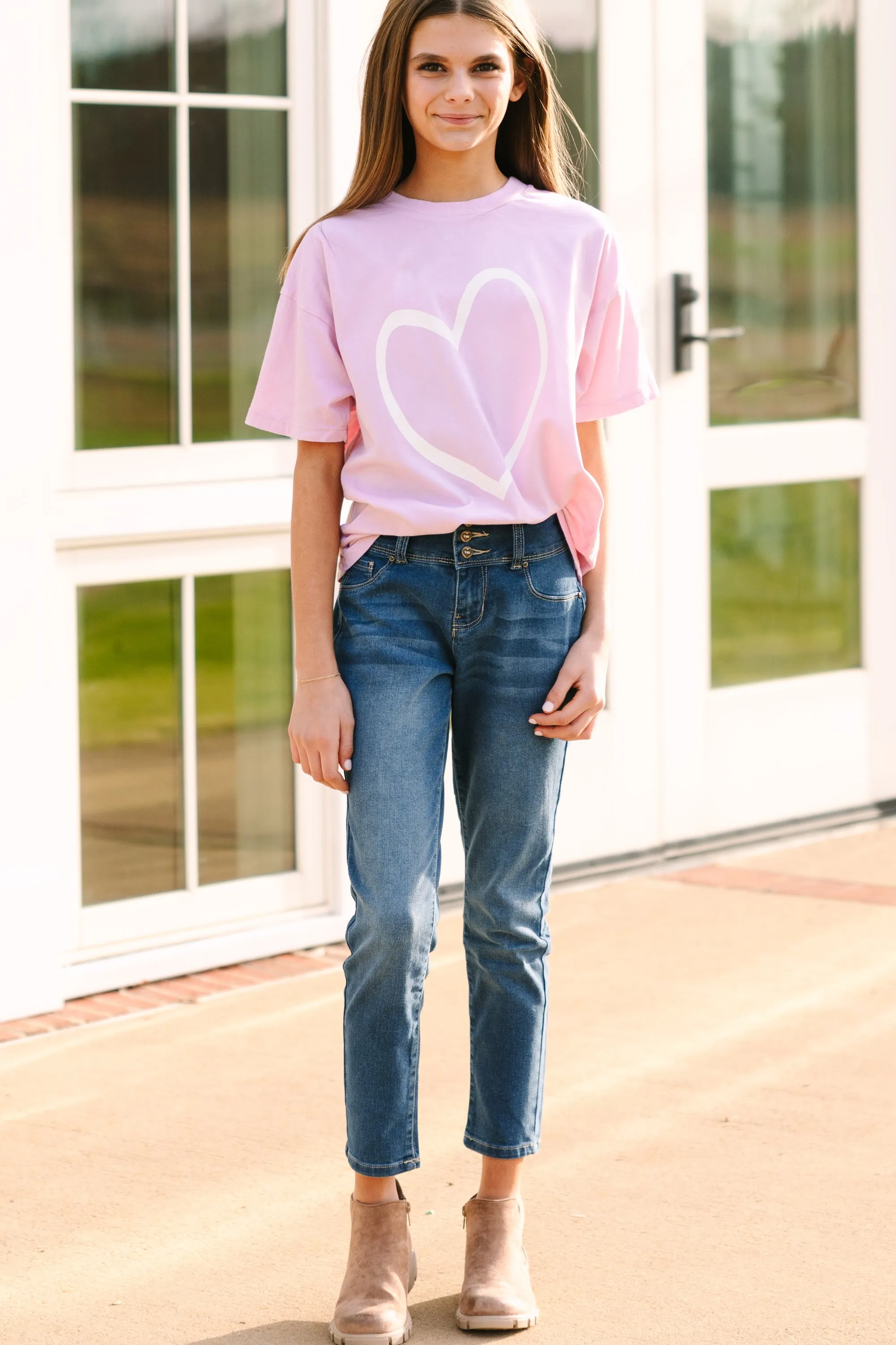 Girls: Heart You Lilac Oversized Graphic Tee